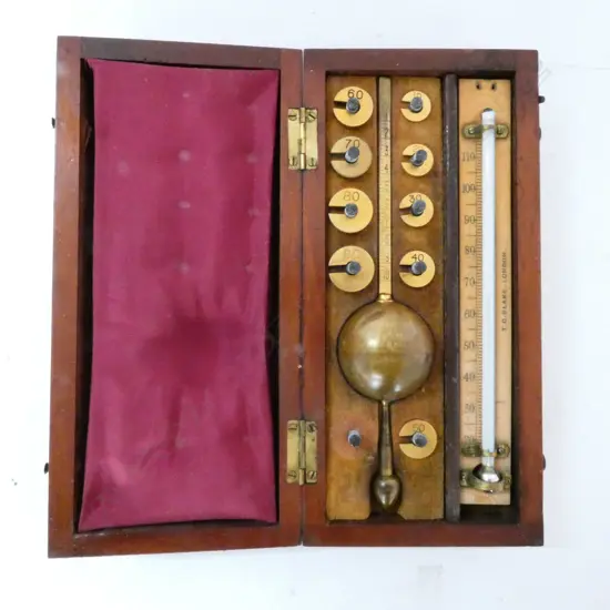SIKES' HYGOMETER by T.O.BLAKE,  IN MAHOG CASE, w THERMOMETER`